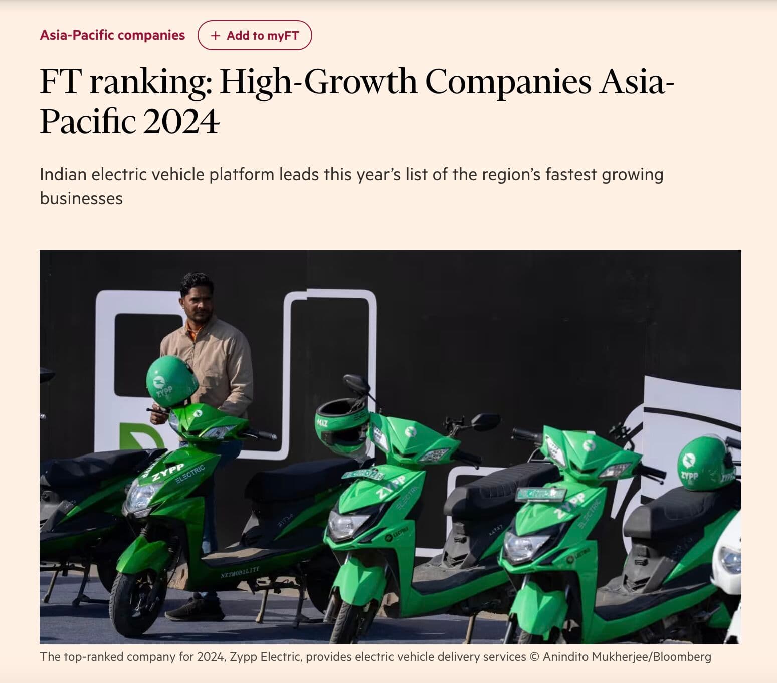 The Financial Times ranking page headlined “FT ranking: High-Growth Companies Asia-Pacific 2024”